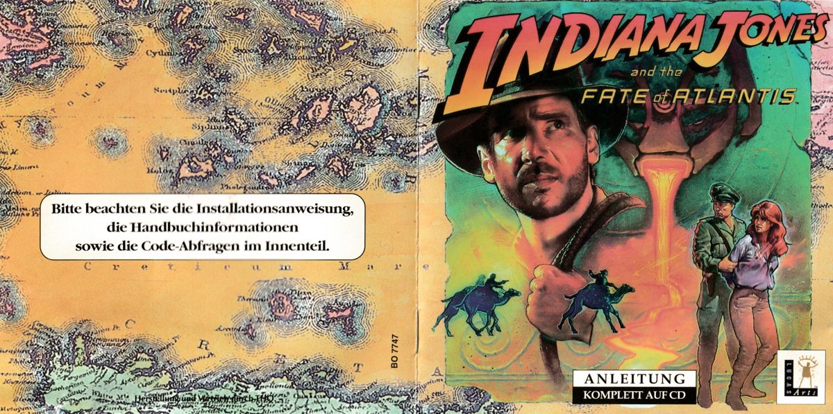 Full Cover for Indiana Jones and the Fate of Atlantis (DOS) ((CD-ROM version / alternative release) ): Front + Inside Cover with coherent cover art