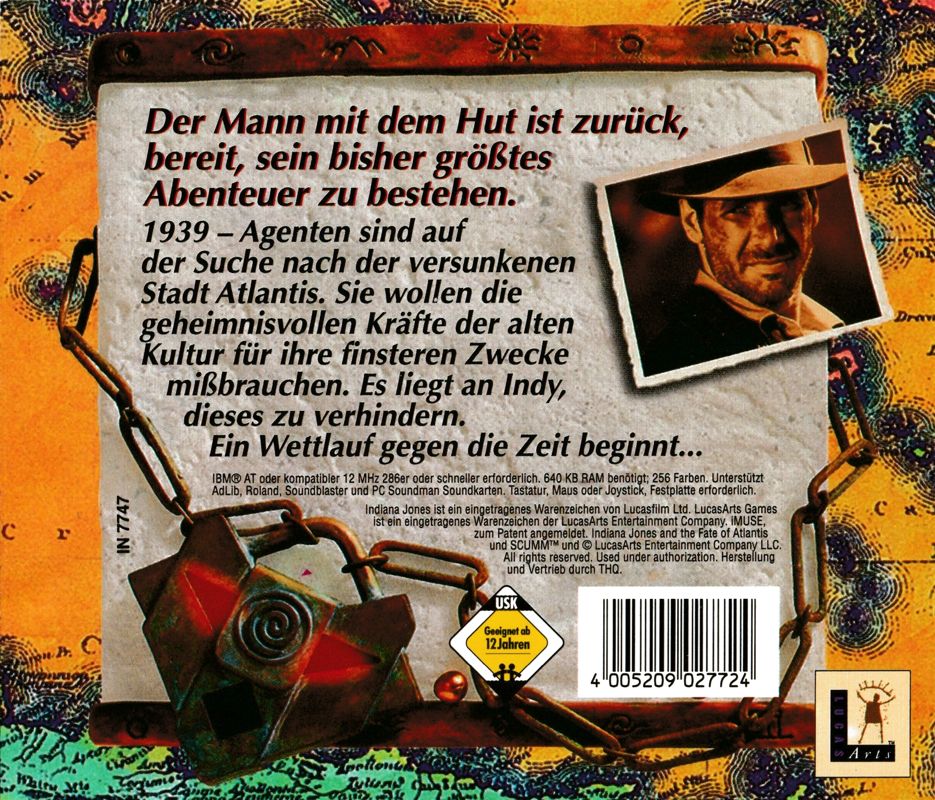 Back Cover for Indiana Jones and the Fate of Atlantis (DOS) ((CD-ROM version / alternative release) )
