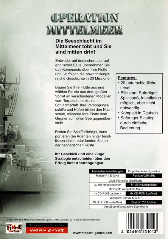 Back Cover for Operation Mittelmeer (Windows) (Red Classics release)