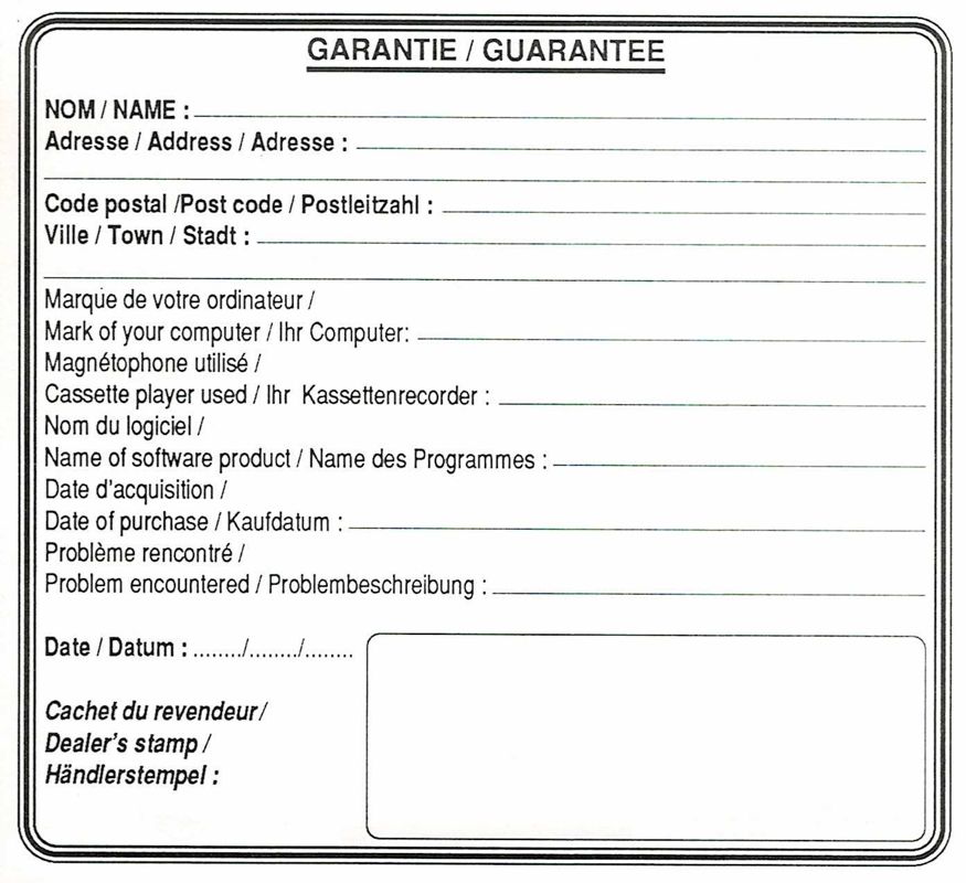 Extras for Chess Simulator (DOS): Registration Card - Front