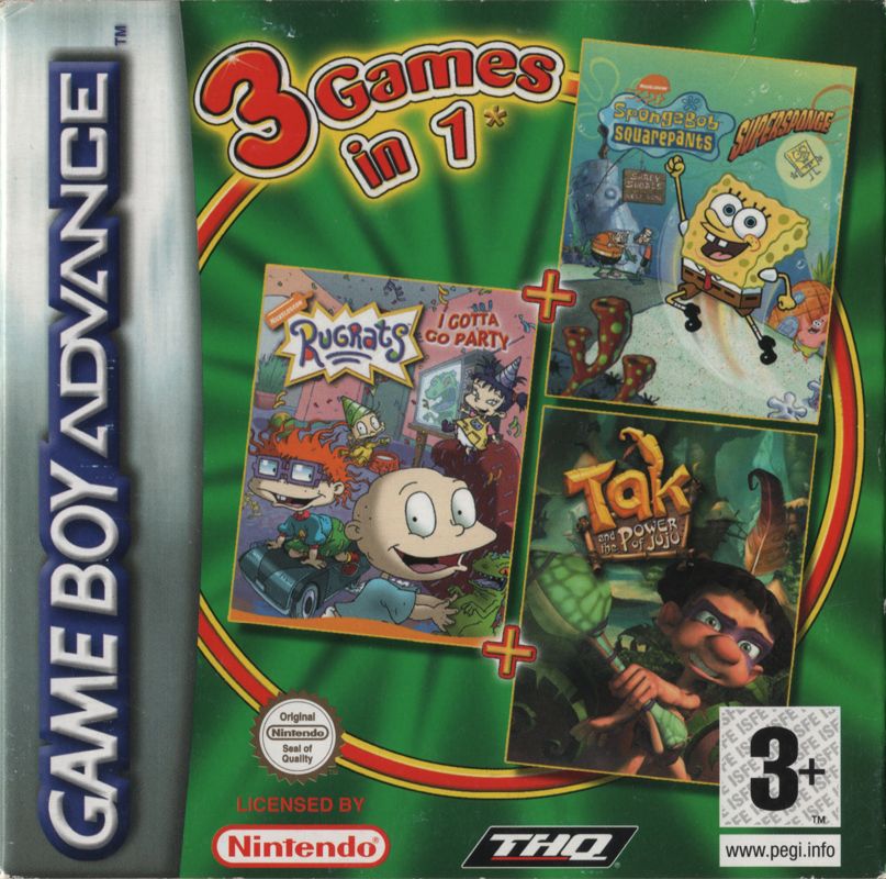 Front Cover for 3 Games in 1: Tak and the Power of Juju / SpongeBob SquarePants: SuperSponge / Rugrats: I Gotta Go Party (Game Boy Advance)