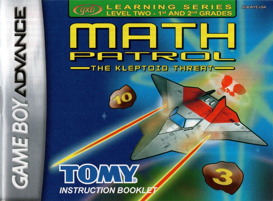 Manual for Math Patrol: The Kleptoid Threat (Game Boy Advance): Front of manual