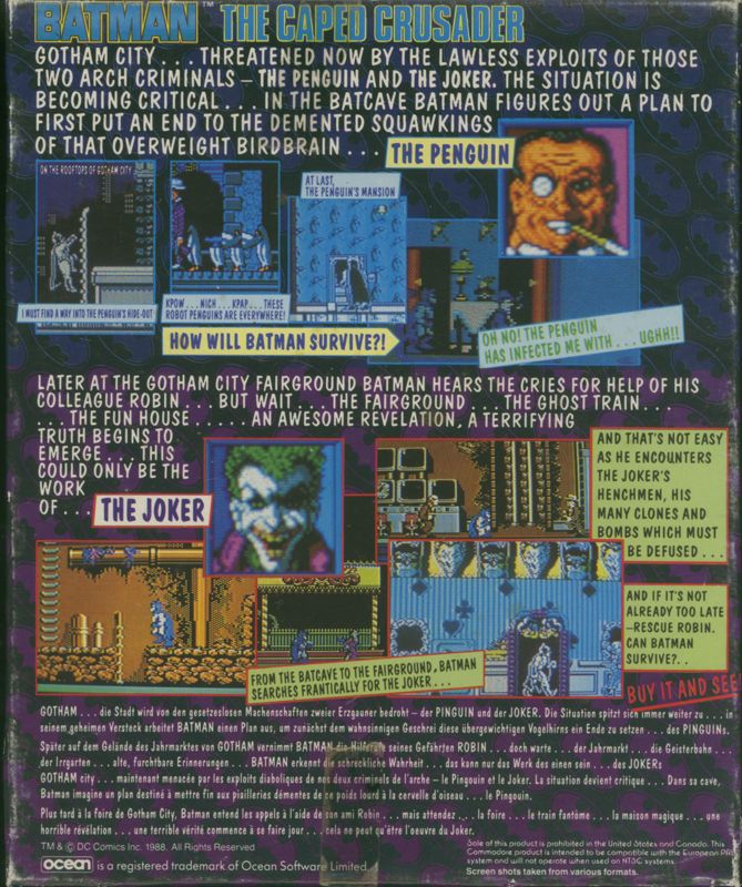 Back Cover for Batman: The Caped Crusader (ZX Spectrum)