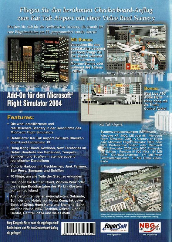 Back Cover for Hong Kong for Microsoft Flight Simulator 2004 (Windows)