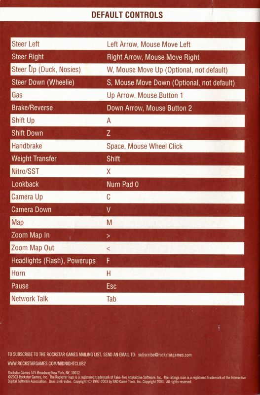 Manual for Midnight Club II (Windows): Back