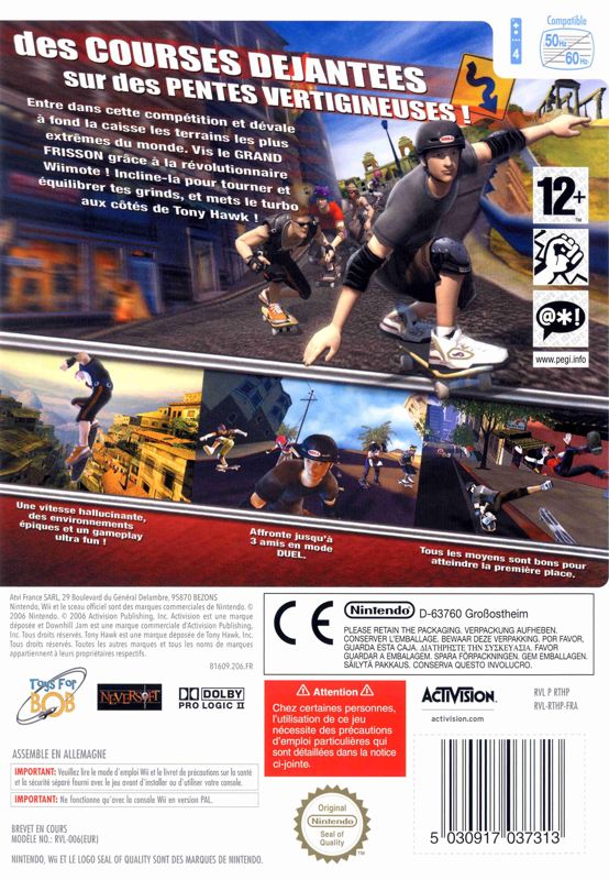 Back Cover for Tony Hawk's Downhill Jam (Wii)