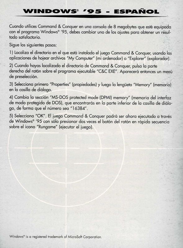 Manual for Command & Conquer (DOS): Win95 Addendum - Back