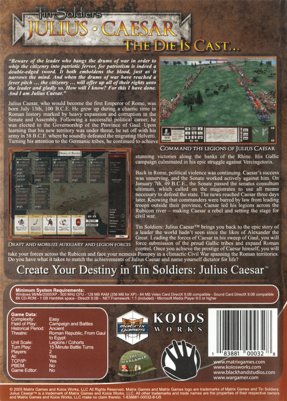 Back Cover for Tin Soldiers: Julius Caesar (Windows)