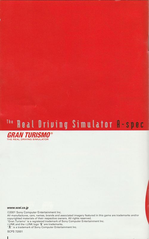 Manual for Gran Turismo 3: A-spec (PlayStation 2) (Mega Hits release): Back