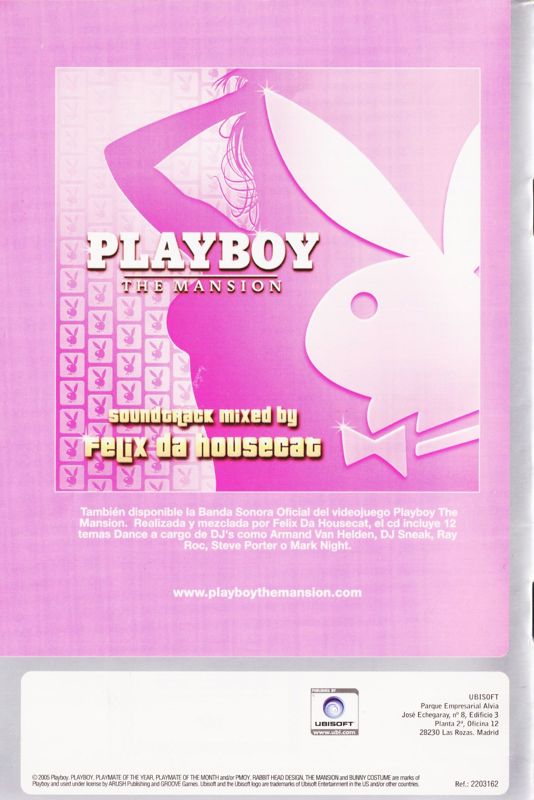 Manual for Playboy: The Mansion (Windows) (Code Game release): Back (26-page)