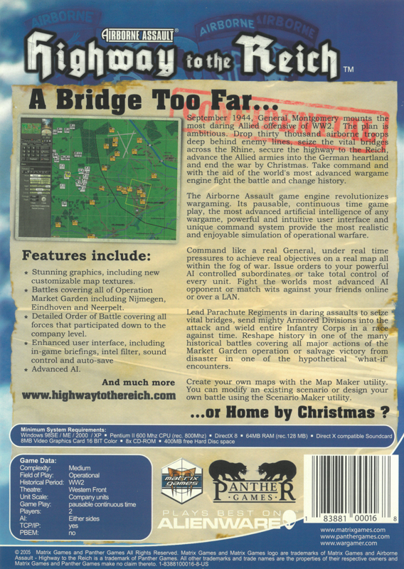 Back Cover for Airborne Assault: Highway to the Reich (Windows)
