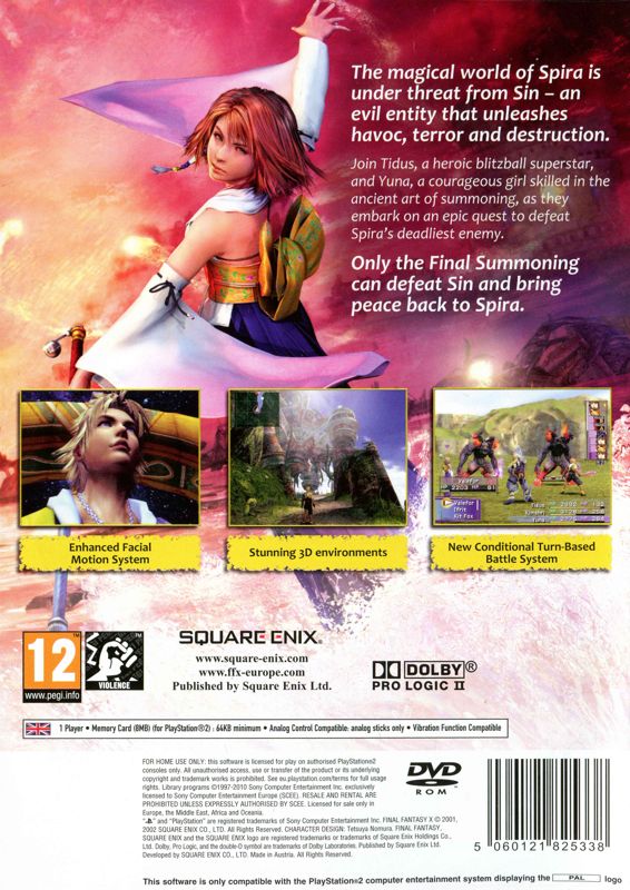 Back Cover for Final Fantasy X (PlayStation 2) (2010 Square Enix Release)