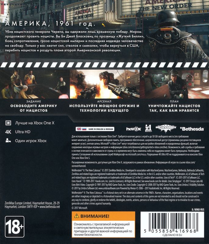 Back Cover for Wolfenstein II: The New Colossus (Xbox One)