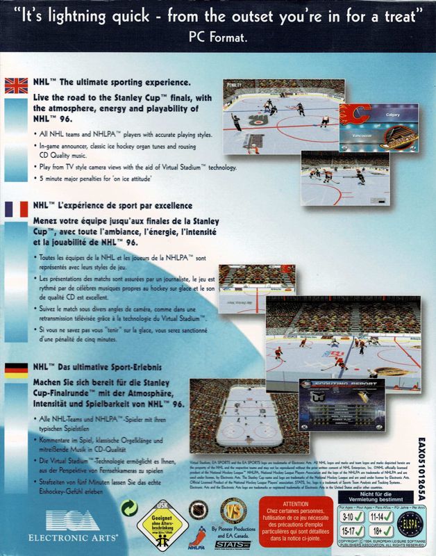 Back Cover for NHL 96 (DOS) (EA CD-ROM Classics release)