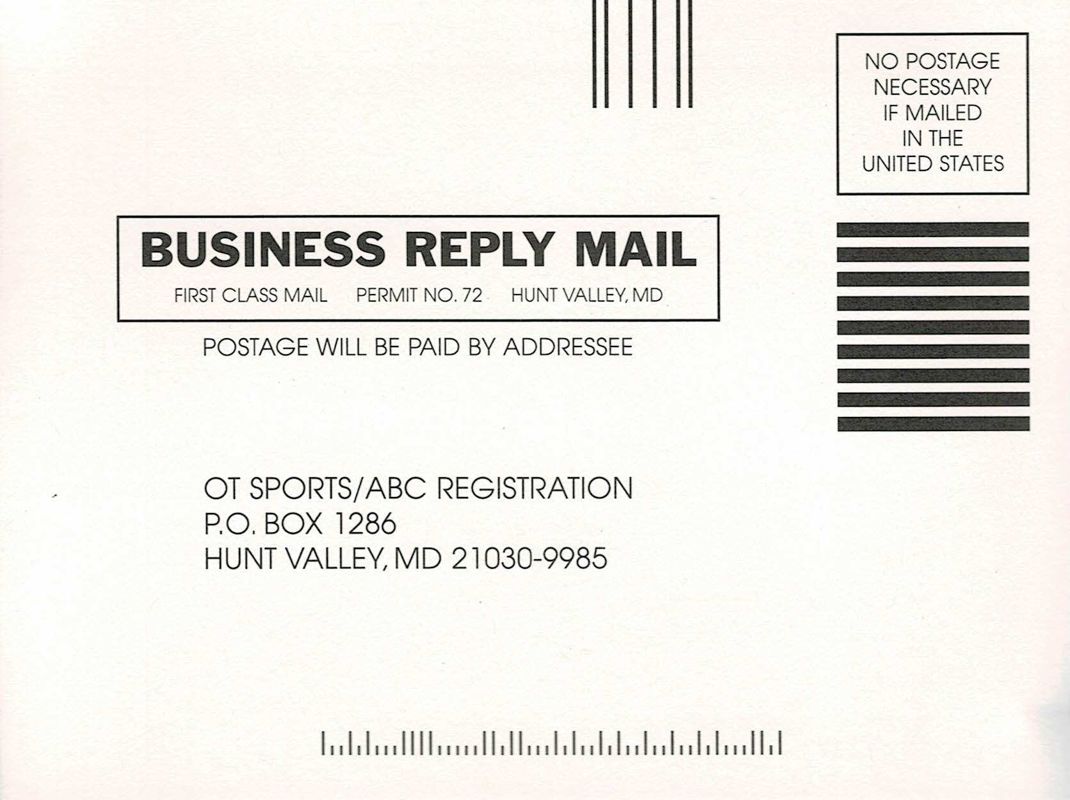 Extras for ABC Sports Monday Night Football (Windows): Registration Card - Back
