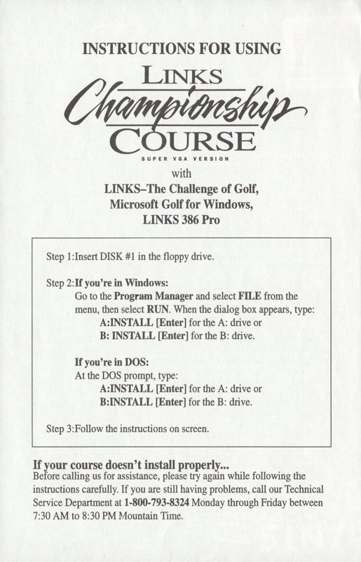 Manual for Links: Championship Course - Firestone Country Club (DOS) (Links 386 SVGA release)