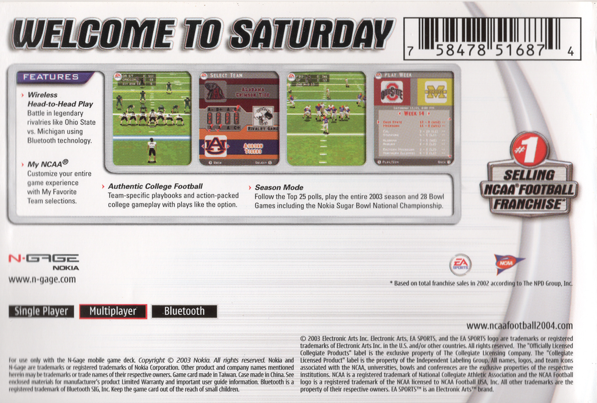 Back Cover for NCAA Football 2004 (N-Gage)
