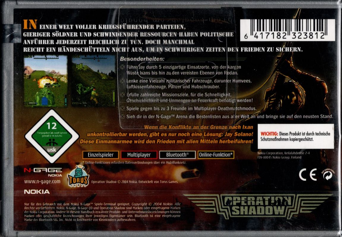 Back Cover for Operation Shadow (N-Gage)