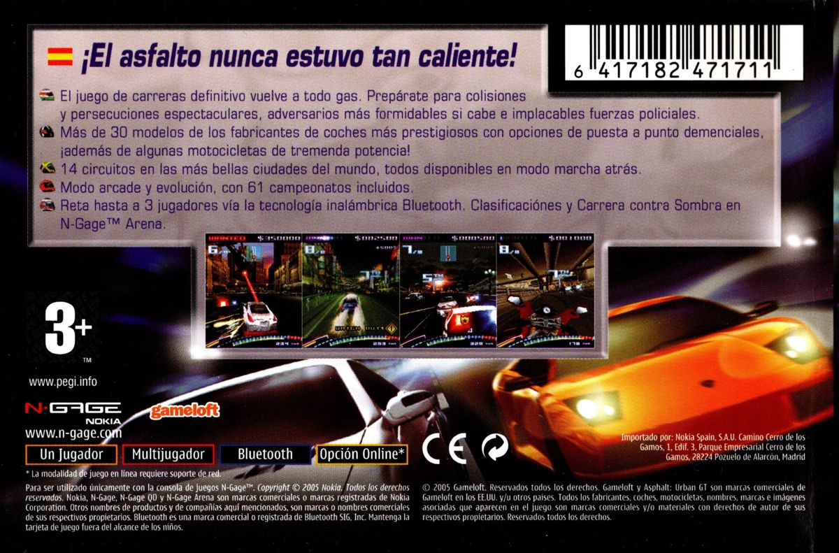 Back Cover for Asphalt: Urban GT 2 (N-Gage)