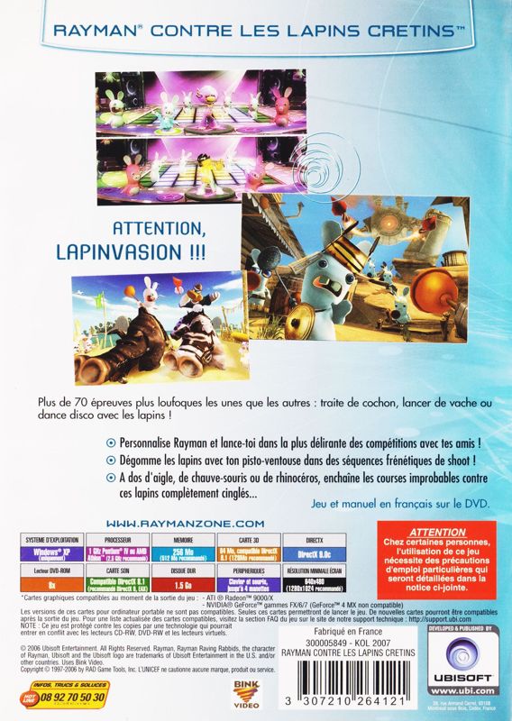 Rayman Raving Rabbids Back Cover Rayman: Raving Rabbids cover or packaging material - MobyGames