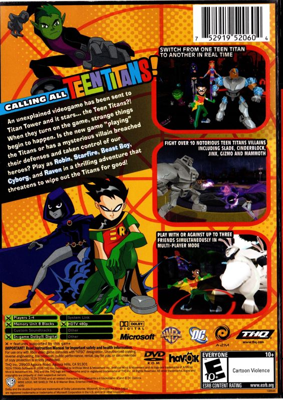 Back Cover for Teen Titans (Xbox)