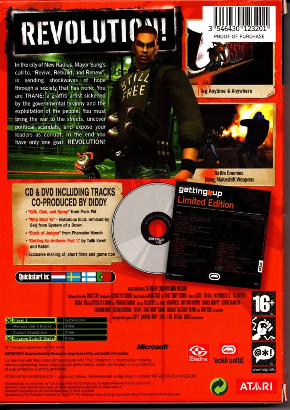 Back Cover for Marc Ecko's Getting Up: Contents Under Pressure (Limited Edition) (Xbox)