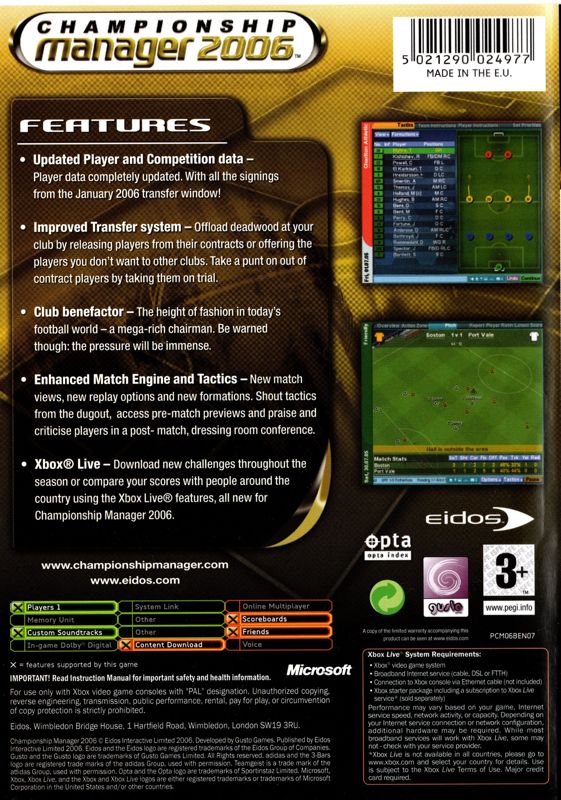 Back Cover for Championship Manager 2006 (Xbox)