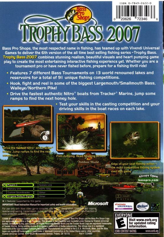 Back Cover for Bass Pro Shops: Trophy Bass 2007 (Xbox) (Game is Regin Free)