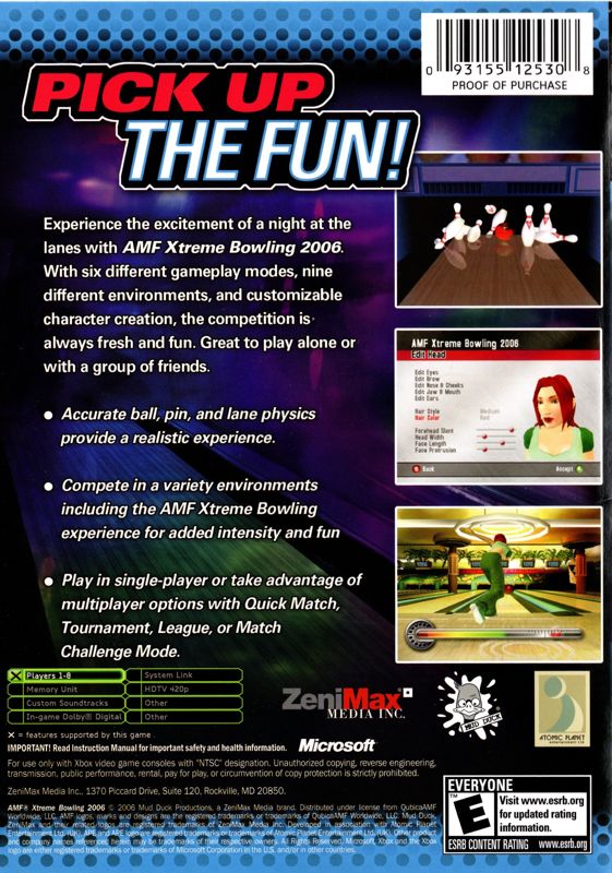 Back Cover for AMF Xtreme Bowling (Xbox)