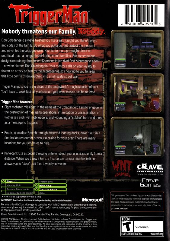 Back Cover for Trigger Man (Xbox)