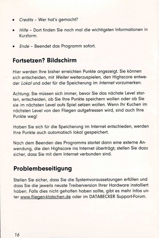 Manual for Fliegen Klatschen! (Windows): Back