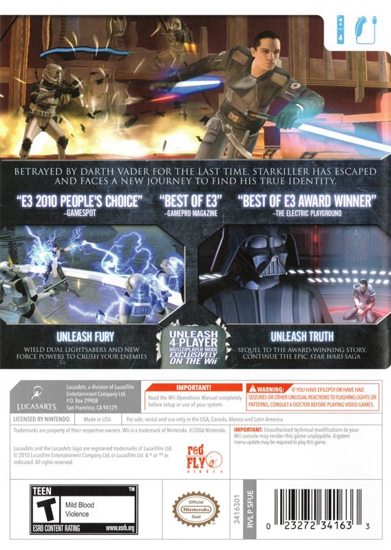 Back Cover for Star Wars: The Force Unleashed II (Wii)