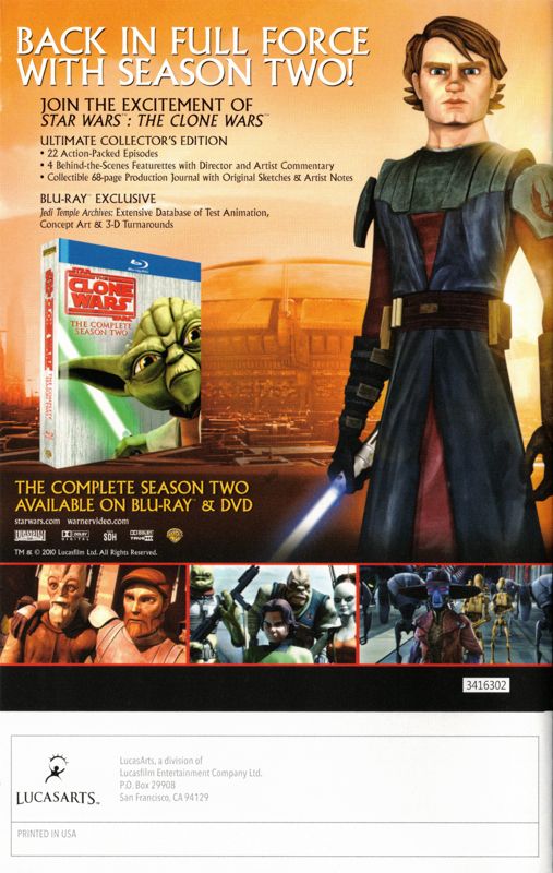 Manual for Star Wars: The Force Unleashed II (Wii): Back