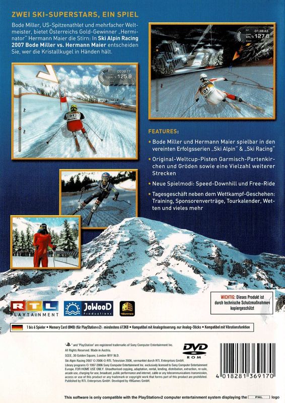 Back Cover for Alpine Ski Racing 2007: Bode Miller vs. Hermann Maier (PlayStation 2)