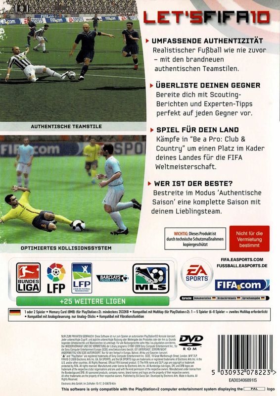 Back Cover for FIFA Soccer 10 (PlayStation 2)