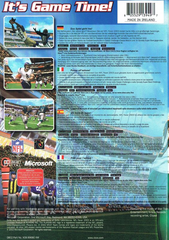 Back Cover for NFL Fever 2003 (Xbox)