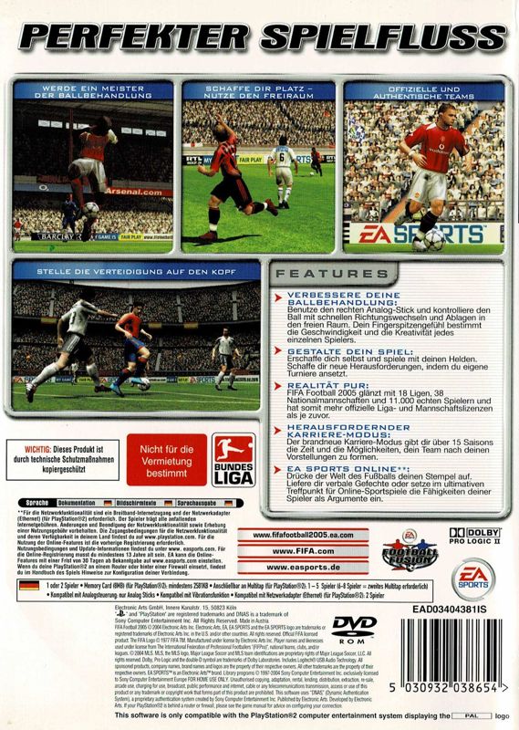 Back Cover for FIFA Soccer 2005 (PlayStation 2)