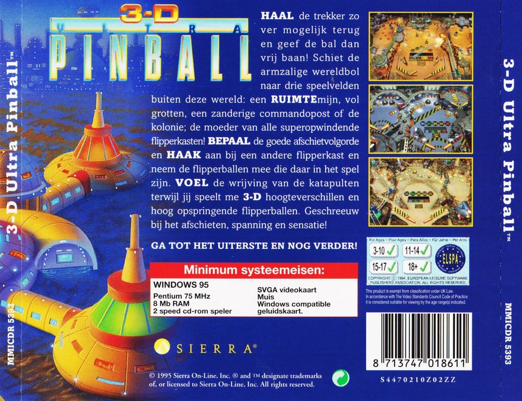 Back Cover for 3-D Ultra Pinball (Windows): Full