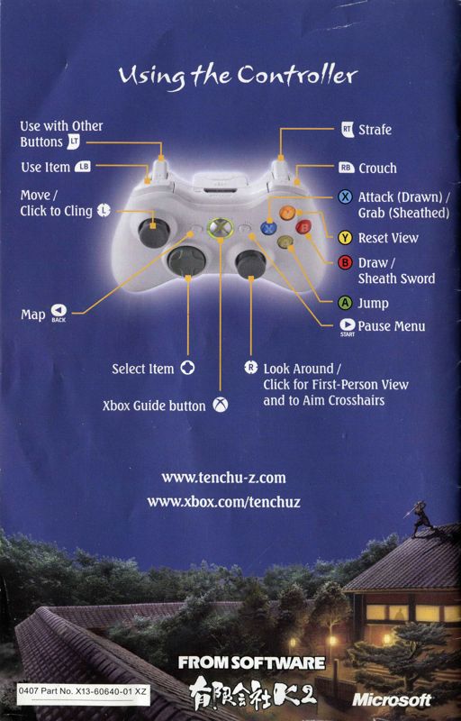 Manual for Tenchu Z (Xbox 360): Back