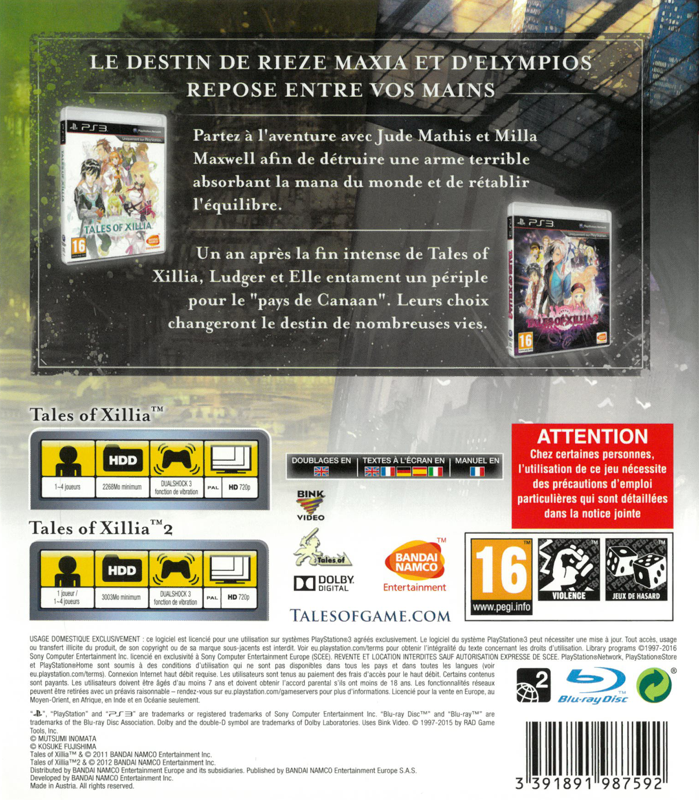 Back Cover for Tales of Xillia / Tales of Xillia 2 (PlayStation 3)