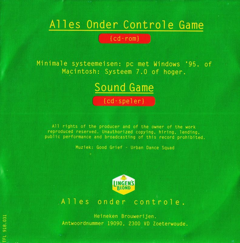 Inside Cover for Alles onder Controle Game (Macintosh and Windows): Inlay