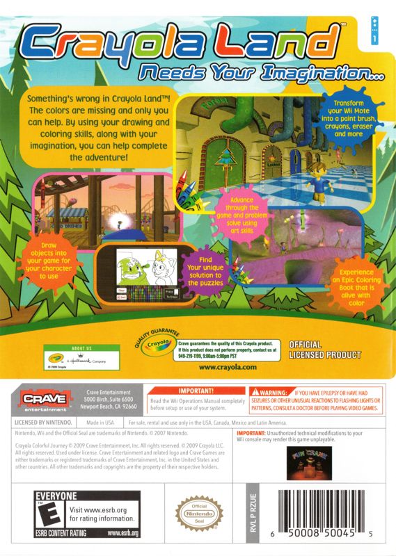 Back Cover for Crayola: Colorful Journey (Wii)