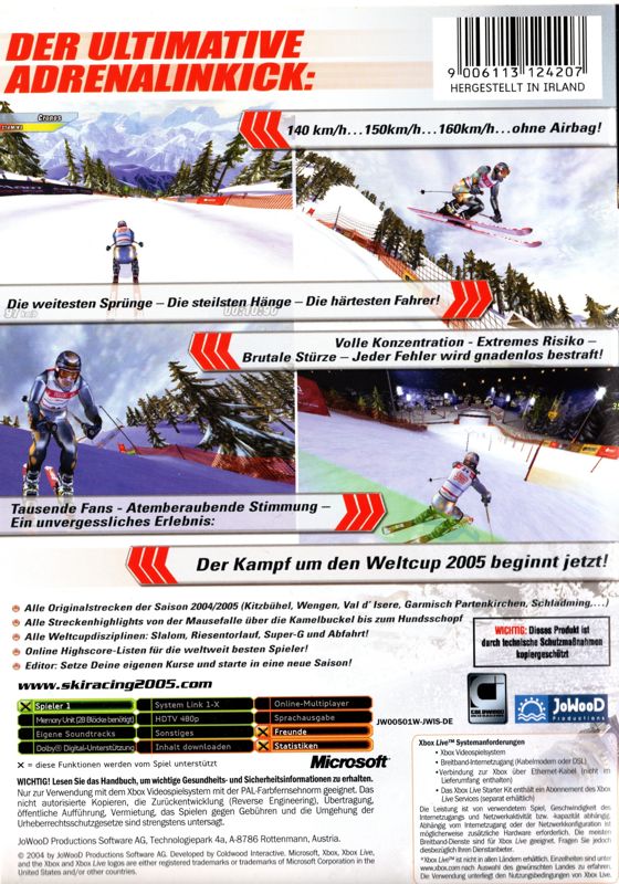 Back Cover for Ski Racing 2005: Featuring Hermann Maier (Xbox)