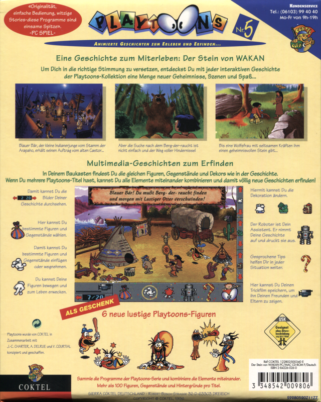 Back Cover for Playtoons № 5: La Pierre de Wakan (Macintosh and Windows 3.x)