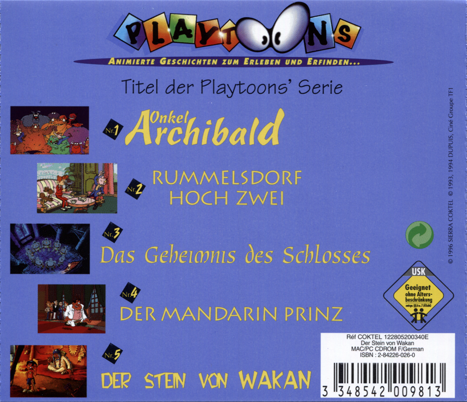 Other for Playtoons № 5: La Pierre de Wakan (Macintosh and Windows 3.x): Jewel Case - Back