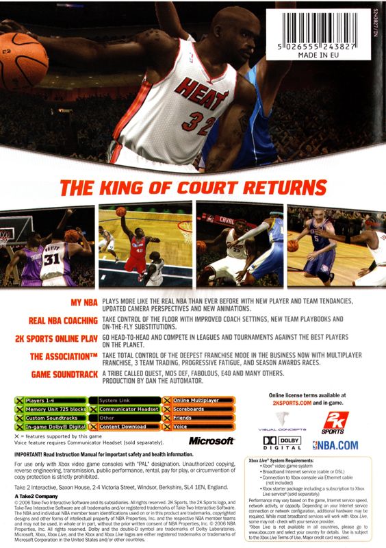 Back Cover for NBA 2K7 (Xbox)