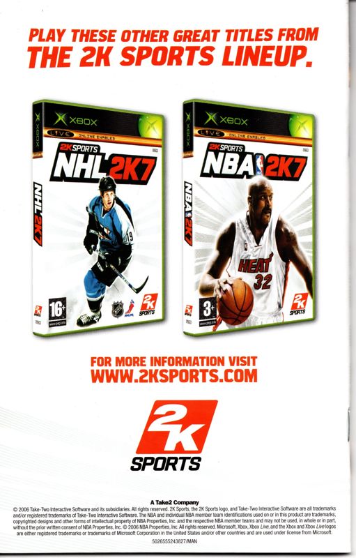 Manual for NBA 2K7 (Xbox): Back