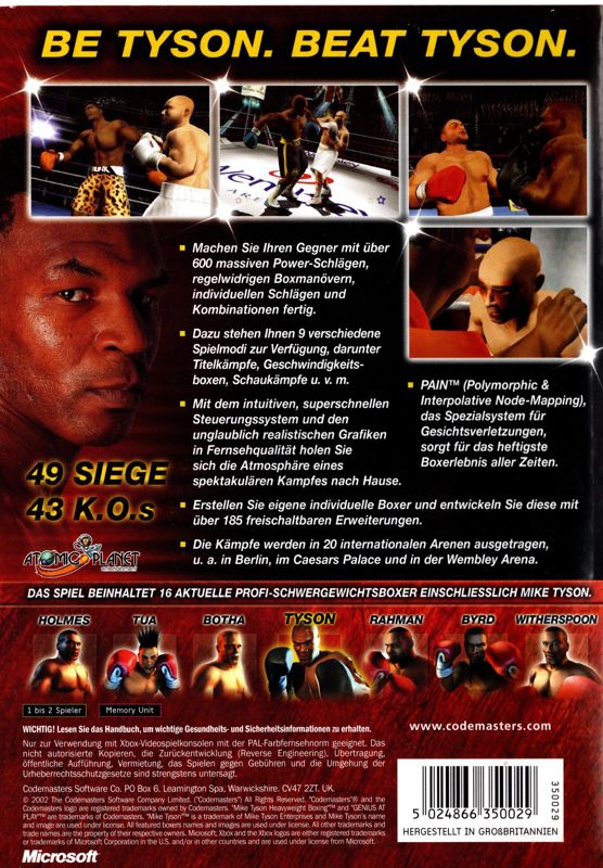 Back Cover for Mike Tyson Heavyweight Boxing (Xbox)