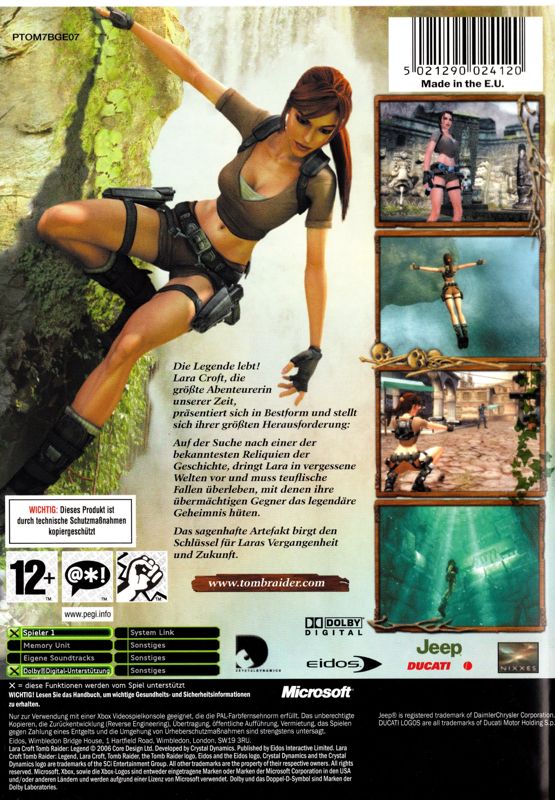 Back Cover for Lara Croft: Tomb Raider - Legend (Xbox)
