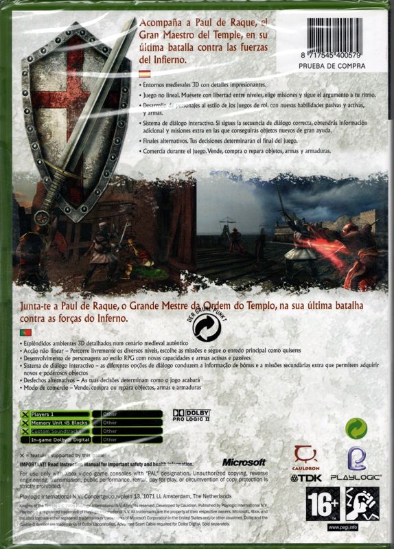 Back Cover for Knights of the Temple II (Xbox)